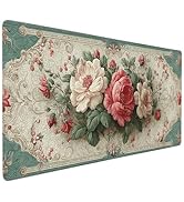 SEIFUD Extra Large European Style Peony Mouse Pad - 35.4 x 15.8 Inches, Soft Fabric Surface with ...