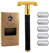 Krisp Beauty Double Edge Safety Razor - Butterfly Open Long Handled Men's Beard Shaving Razor wit...