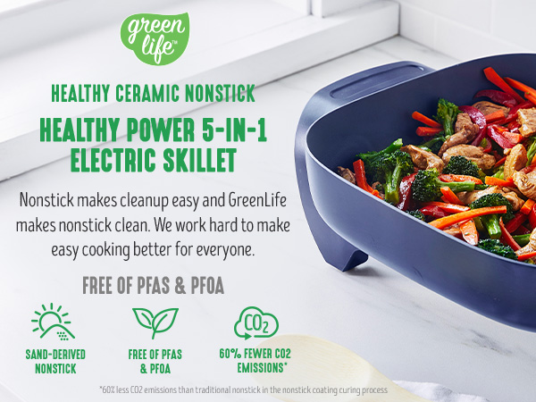 GreenLife, Ceramic Nonstick, PFAS-Free, Non-Toxic, Electric Skillet, Electrics