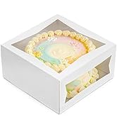 Fit Meal Prep [25 Pack] Pie/Cake Box with Window 10X10X5 - White Cardboard Bakery Packaging for C...