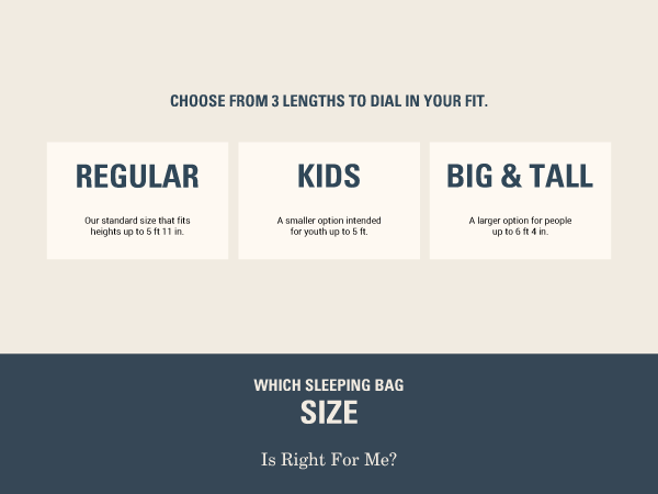 sleeping bag size options offering regular kids big tall length height adult large small tent camp