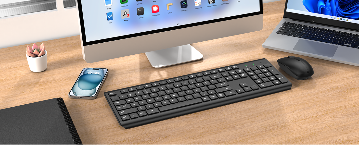 Wireless Keyboard and Mouse Combo, Full Size Silent Ergonomic Keyboard Mouse