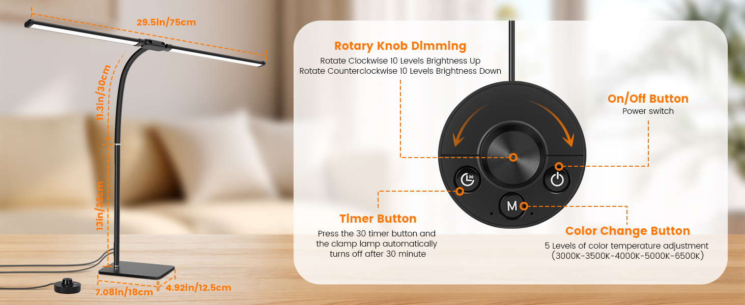 LED Desk Lamp with Base, Double Head Smart Desk Light with Controller Table Lamp for Home Office