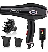 VAGARY Professional Salon 2200W Blower Dryer with Diffuser Concentrator Nozzles,Negative Ionic Bl...
