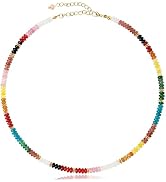 AGOT Beaded Gemstone Necklace for Women: Boho Bead Choker Natural Stone Necklaces - Handmade Jewe...