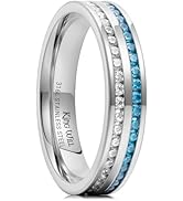 King Will 5mm/7mm Silver Stainless Steel Rings, Men's Wedding Rings Cubic Zircon Inlay Flat Cut R...