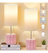 Ceramic Table Lamp Set of 2, 3-Color Temperature Ceramic Lamp Pull Chain Bedside Nightstand Lamps...