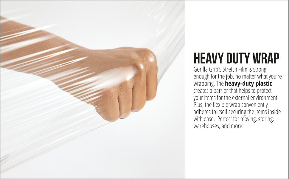 Fist pushing against stretch shrink wrap to show durability of shrink stretch wrap film
