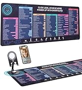 Excel Shortcut Keys Mouse Pad with 360° Rotatable Phone Holder, Non-Slip Desk Mat with Printed Sh...