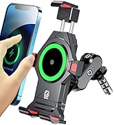 BRCOVAN Motorcycle Fork Stem Phone Mount with Qi 15W Wireless Charger & Vibration Dampener, Anti-...