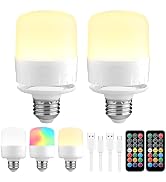 Toncoke Rechargeable Light Bulbs with Remote, Timer, 3 Color Temperatures &amp; RGB, E26 Battery Oper...