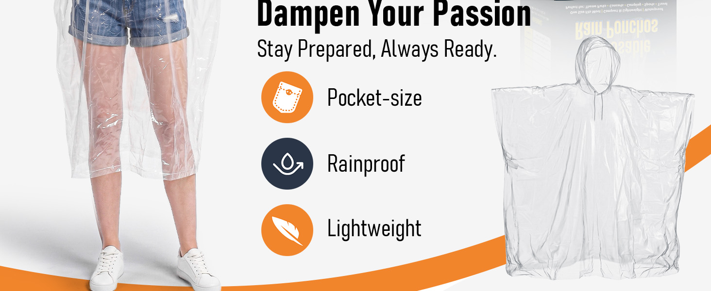 rain poncho clear disposable emergency family pack lightweight pocket size camping hiking theme park