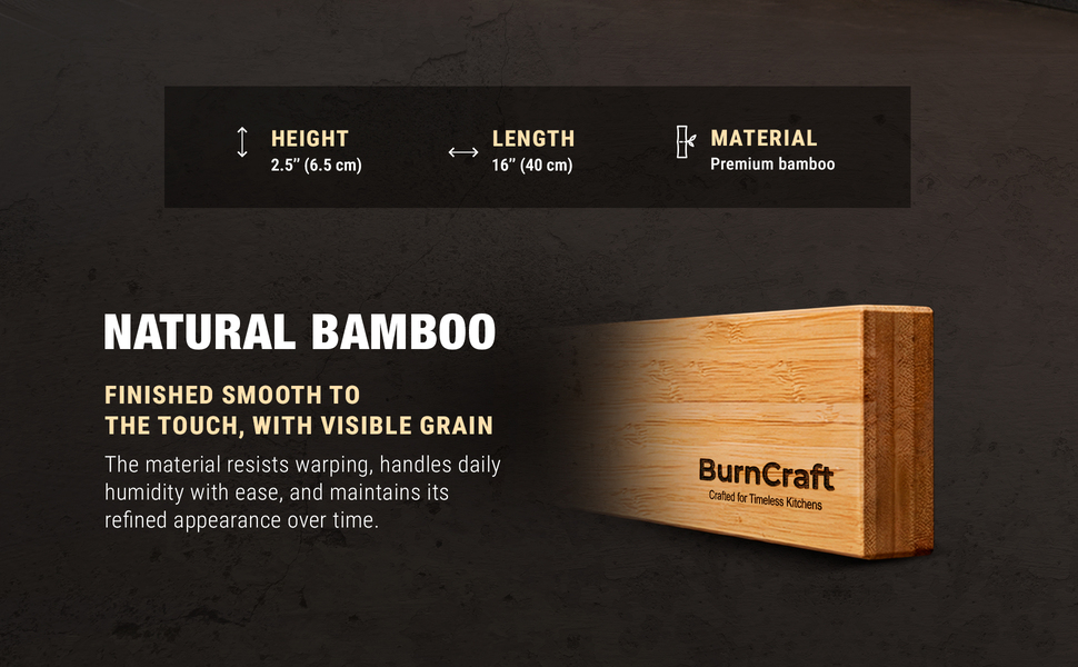 Bamboo magnetic knife holder, durable wall mount strip, smooth wood finish