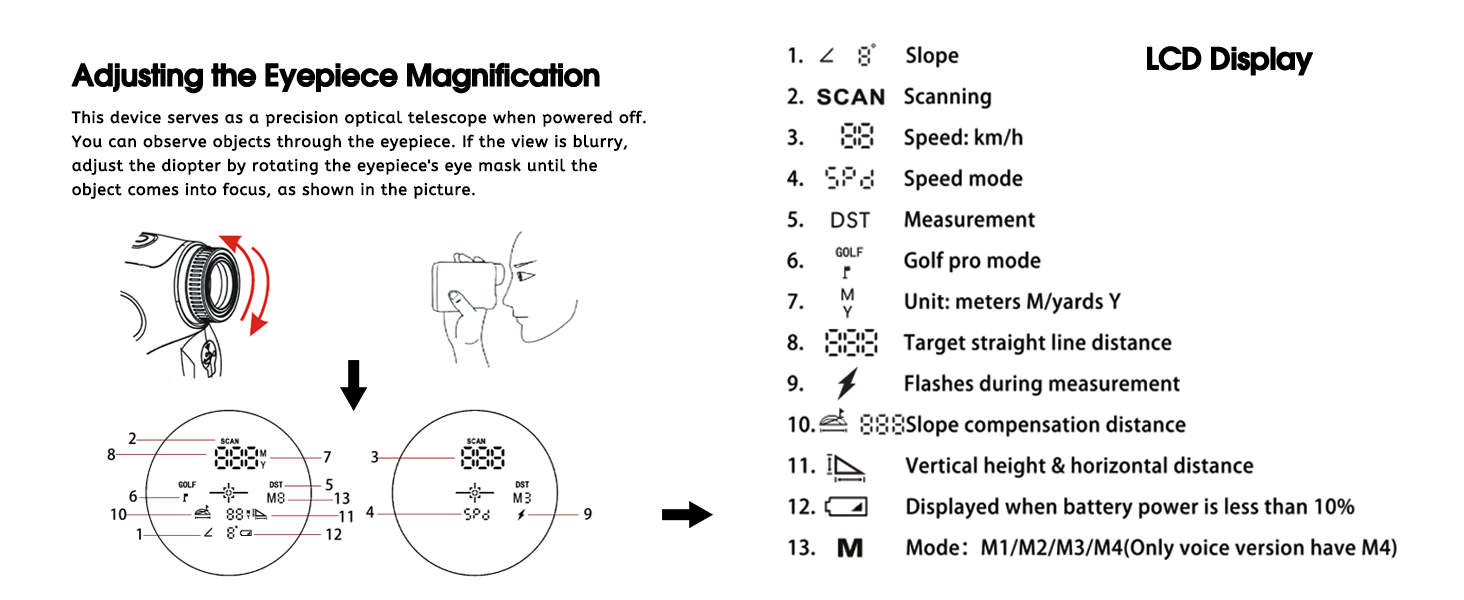 portable laser rangefinder with slope 7 magnification magnetic