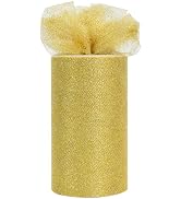 TONIFUL Gold Glitter Tulle Roll 6 Inch x 50 Yard Tulle Ribbon for Tutu Skirt, Wedding Christmas B...