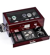 ANWBROAD 12 Slot Watch Cases for Men Watch Box with Large Lid Jewelry Box with Watch Storage 2-Ti...