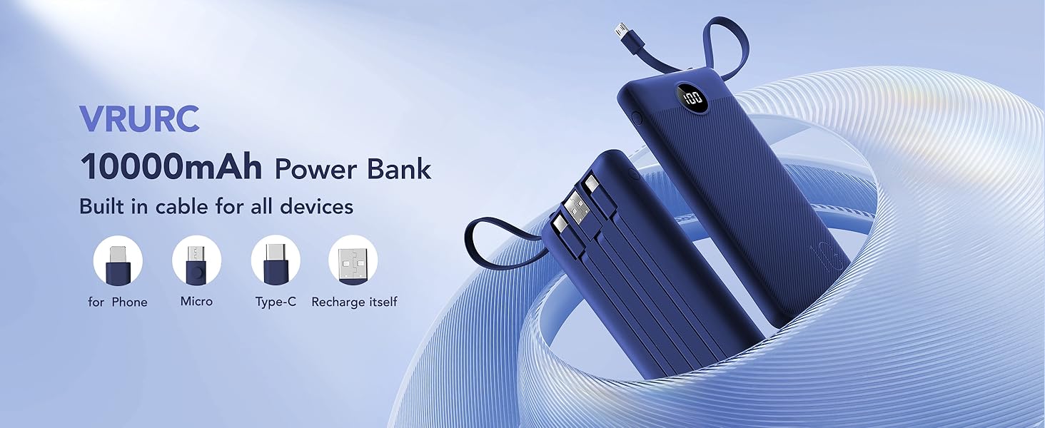 portable charger with built in cables