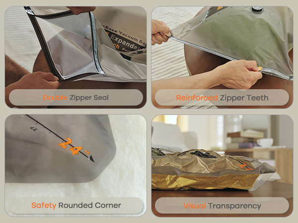 Text reads 'Safety Rounded Corner' and 'Transparency'. Four-panel product feature demonstration showing paper handling and transparency features.