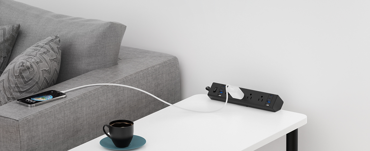 Nightstand Edge Mount Surge Protector Power Strip