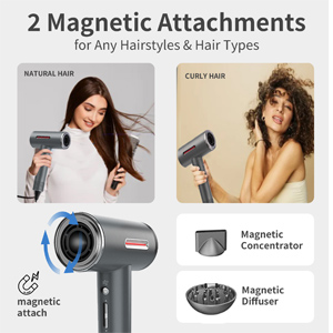 hair dryer with 2 magnetic attachment