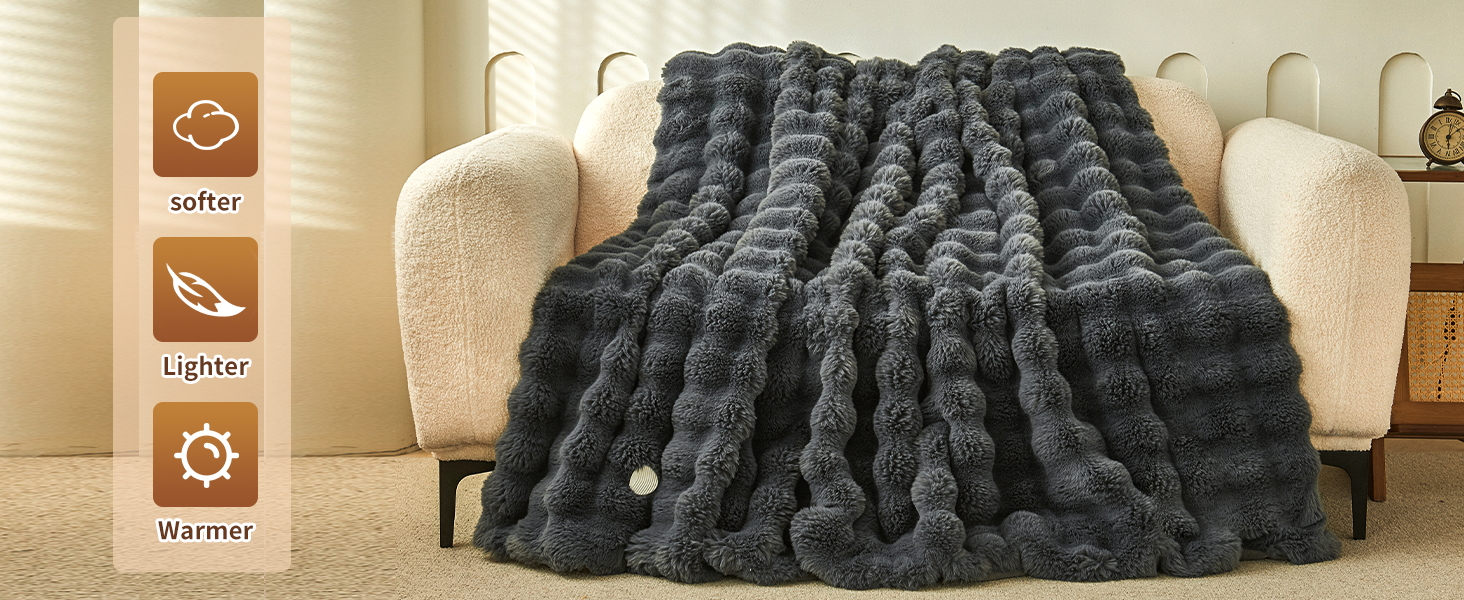 Faux Fur Rabbit Heated Blanket