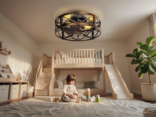 Caged Ceiling Fan with Light and Remote
