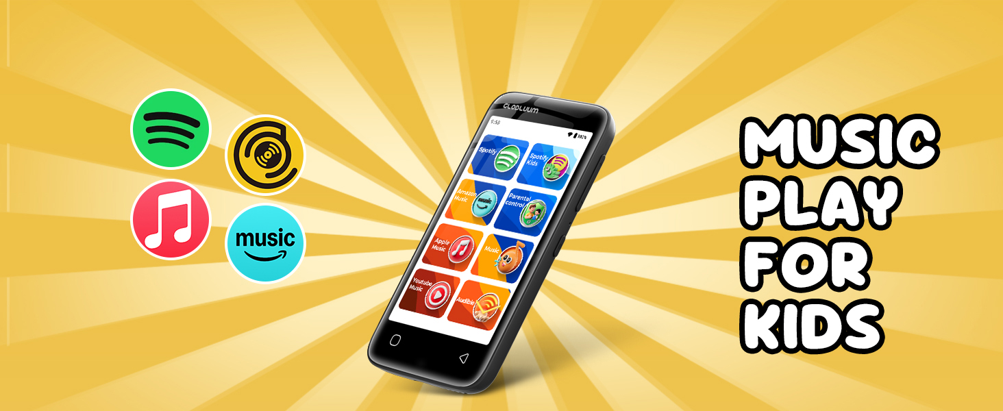 A kid-friendly MP3 player with music apps like Spotify, Apple Music, and Audible preloaded.