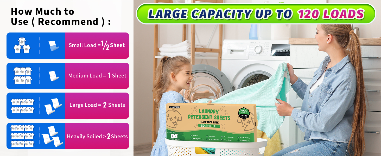 large capacity laundry detergent sheets