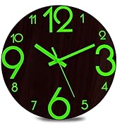 Plumeet Luminous Wall Clock - 12'' Non-Ticking Silent Wooden Clocks with Night Light - Large Deco...