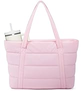 Narwey Puffer Tote Bag with Cup Holder &amp; Laptop Compartments, Quilted Puffy Travel Work Tote Bags...