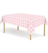 2 Pack Pink and White Checkered Tablecloth Pink Gingham Plastic Table Cloths for Parties Disposab...