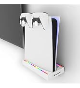 PS5 Wall Mount with Light, JDGPOKOO PS5 Stand with 3 USB Port, 4 in 1 PS5 Wall Mount Kit with 2 C...