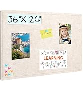 Bulletin Board, 36 X 24 inches Cork Board with 20 Pushpin, Felt Cork Board Notice Pin Board, Self...