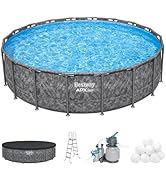 Bestway APX 365 18ft x 52in Round Above Ground Pool Set, Steel Frame Swimming Pool with Sand Filt...
