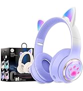 KERHAND Bluetooth Noise Cancelling Headphones for Kids,Foldable Cat Headphones with LED Light Up ...