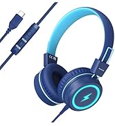 Bywulanda Kids Headphones with LED Lights for School, Upgrade USB Type C Kid Headphone with Micro...