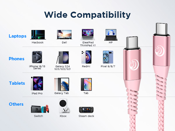 USBC to USBC 100W [10ft/2 Pack] USB C to USB C Fast Charging Cable Braided C to C Charger Cord 5A