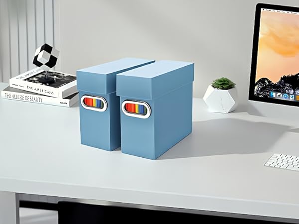 File Organizer Box with Lid &amp; Handle,Dusty Blue