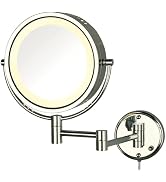 JERDON Lighted Wall-Mount Makeup Mirror - 8X Magnification - Chrome - HL75C | 8.5" Diameter, 13.5...