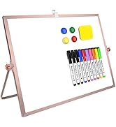 16 x 12 inches Dry Erase Whiteboard, Rose Gold Magnetic Desktop Double-Sided White Board with Sta...