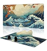 Large Gaming Mouse Pad Japanese Waves Desk Mat Mouse Pad Extended XL Mousepad, Large Non-Slip Rub...
