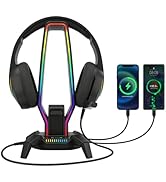 MARVO RGB Headphone Stand Data Transmission, 9 Lights Mode Headset Holder with 1 USB-C &amp; 3 USB Po...