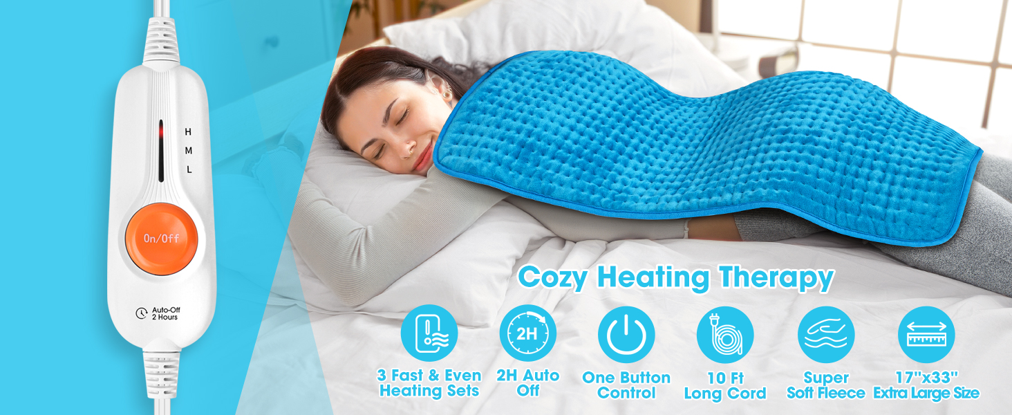 Boileau Electric Heating Pad for Back Pain and Period Cramps Relief