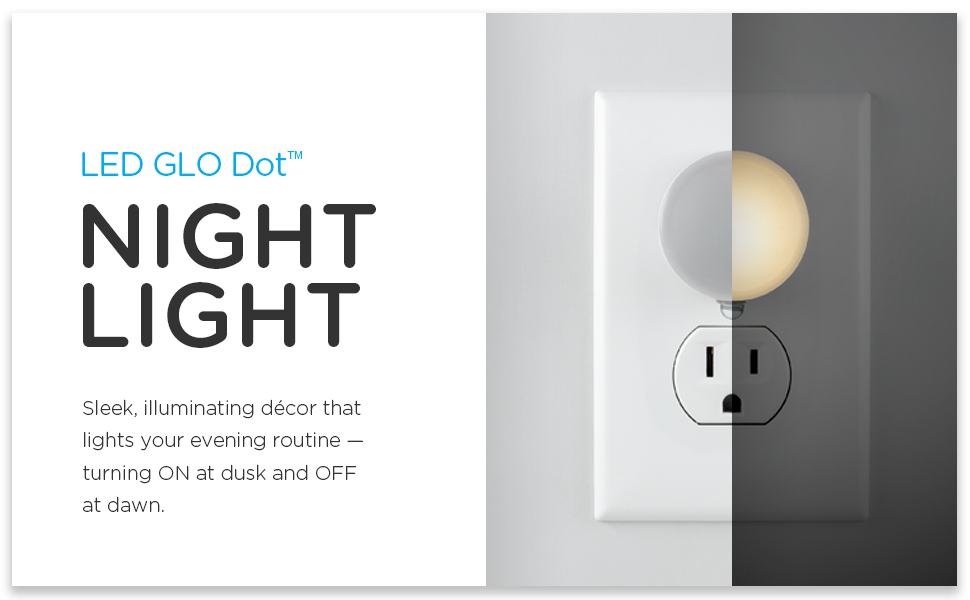 night light, glo dot, sleek, home decor, light sensing, sensor, automatic, compact