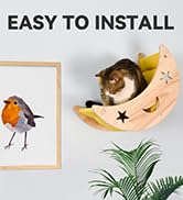 Wall Cat Bed Moon, Cat Hammock Wall Mounted Shelf with 2 Steps Cat Climbing Shelf and Sisal Cat R...