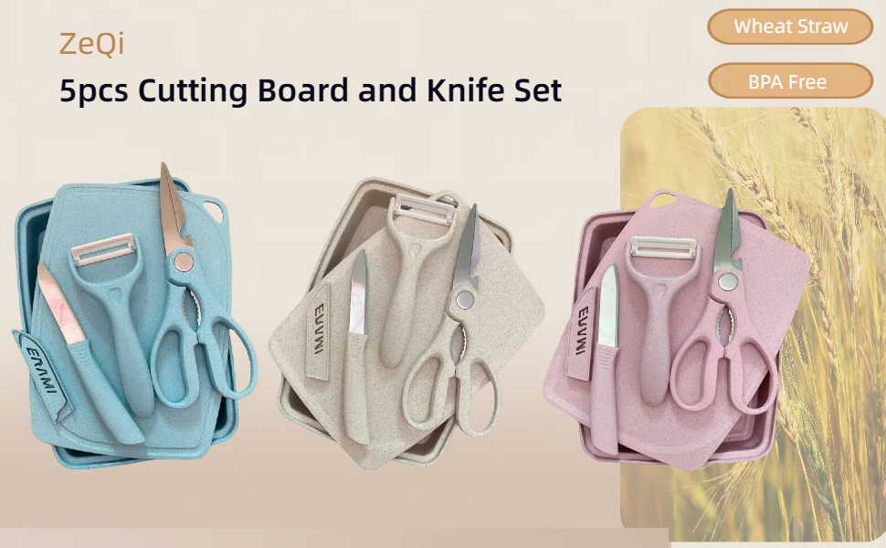 ZeQi 5pcs cutting board and knife set