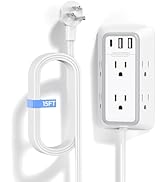 NTONPOWER Power Strip with Flat Plug 15 ft Cord, Surge Protector Extension Cord, Wall Mount Power...