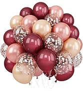 Balloons Burgundy Rose Gold, 60 Packs 12 Inches Wine Red Champagne Latex Balloon Rose Gold Confet...