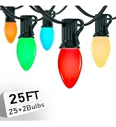 Xingzd 25Ft LED Christmas Outdoor String Lights, C7 String Lights with 25 0.6W Spray Paint Multic...