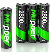 Mupoer 4 x AA Rechargeable Batteries, Ni-MH 2800mAh High Capacity Battery, 1.2V Double A Low Self...
